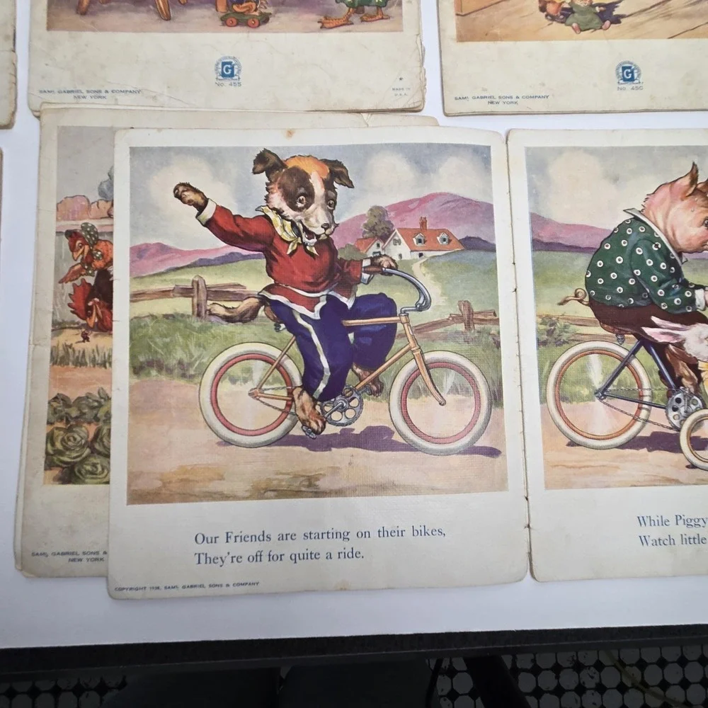 Vintage 1938 Funny Farm Friends Complete 7 Book Lot #450-456 Linenette